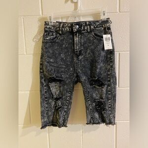 American Bazi distressed acid wash Bermuda jean shorts